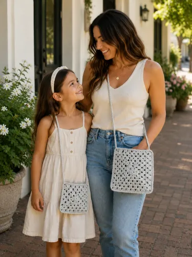 Mother and Daughter carrying a matching cross body bag