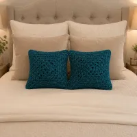 Teal Sparkle Crochet Pillow Set
