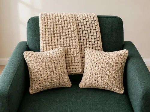 Luxury Crochet Throw & Pillow Set it light blue